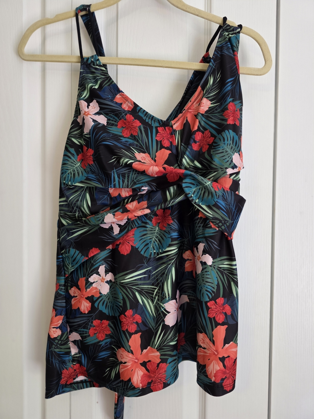 Floral Tank One-Piece Swimsuit in Black with Coral & Red Blooms